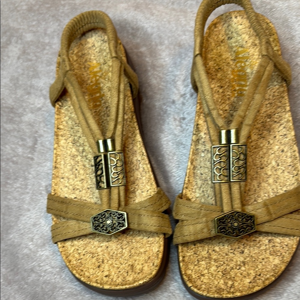 Alegria Tan Sandals with Cork Footbed